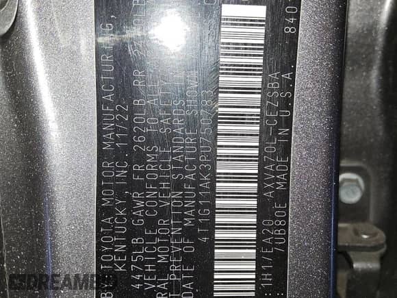 2023 Toyota Camry SE with VIN 4T1G11AK3PU750783, listed as a Copart auction lot 80610725 with 61,857 mi miles and Salvage title. Bid and sale history available at DreamBid. Image 13.