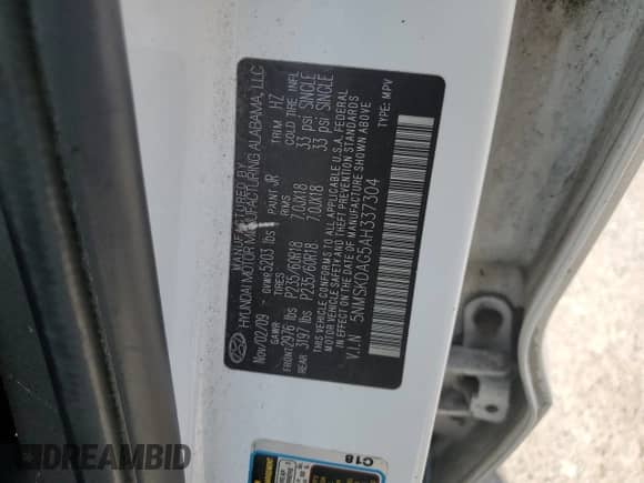 2010 Hyundai Santa Fe Limited with VIN 5NMSKDAG5AH337304, listed as a Copart auction lot 71659145 with 193,663 mi miles and Salvage title. Bid and sale history available at DreamBid. Image 13.