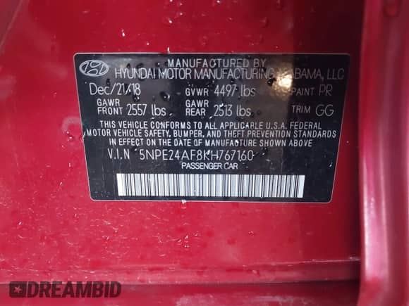 2019 Hyundai Sonata SE z VIN 5NPE24AF8KH767160, wystawiony jako IAAI lot #43329361 z przebiegiem 78 397 mil mil oraz . Historia ofert i sprzedaży dostępna na DreamBid. Obrazek 9.