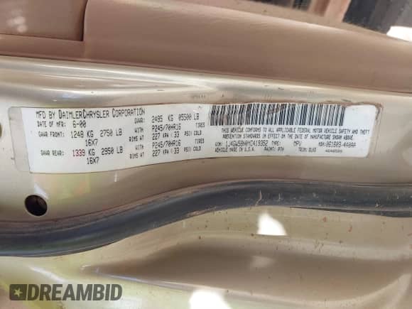 2000 Jeep Grand Cherokee Limited с VIN 1J4GW58N0YC419352, выставлен на аукционе IAAI как лот 41767759 с пробегом 211 558 миль миль и . История ставок и продаж доступна на DreamBid. Изображение 9.