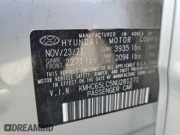 2022 Hyundai Ioniq Blue z VIN KMHC65LC5NU281271, wystawiony jako Copart lot #65689165 z przebiegiem 71 400 mil mil oraz Szkoda całkowita • Salvage title. Historia ofert i sprzedaży dostępna na DreamBid. Obrazek 12.