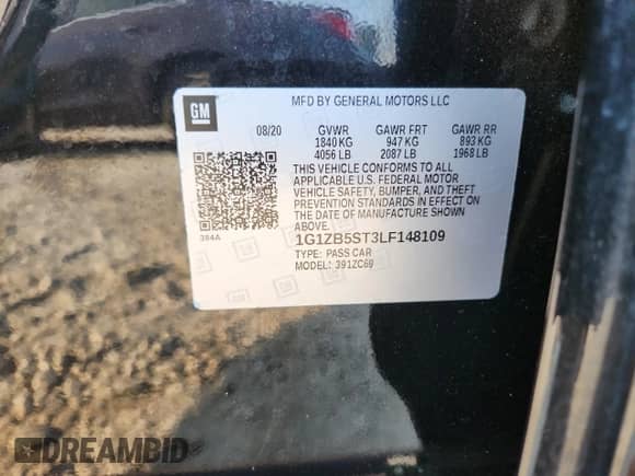 2020 Chevrolet Malibu LS with VIN 1G1ZB5ST3LF148109, listed as a Copart auction lot 81067885 with 72,535 mi miles and Salvage title. Bid and sale history available at DreamBid. Image 12.