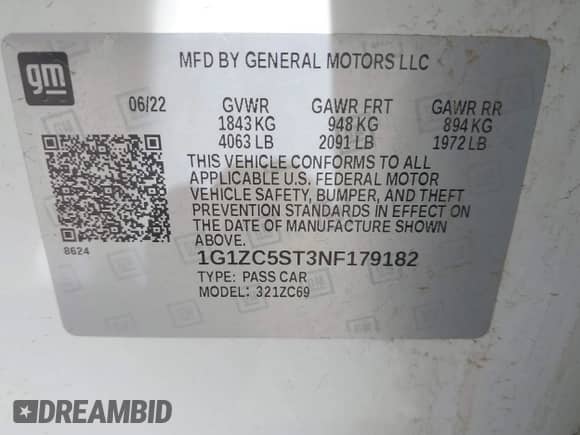 2022 Chevrolet Malibu LS с VIN 1G1ZC5ST3NF179182, выставлен на аукционе IAAI как лот 42452834 с пробегом 90 895 миль миль и . История ставок и продаж доступна на DreamBid. Изображение 9.