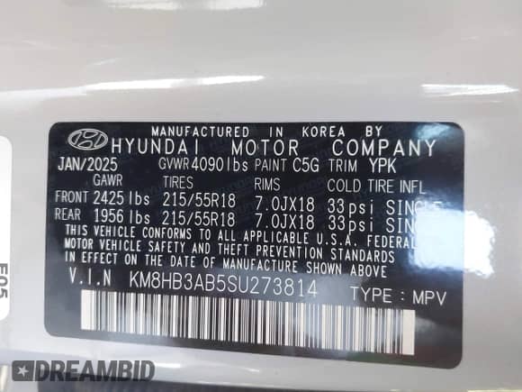 2025 Hyundai Kona SEL z VIN KM8HB3AB5SU273814, wystawiony jako IAAI lot #43008032 z przebiegiem 1 564 mil mil oraz . Historia ofert i sprzedaży dostępna na DreamBid. Obrazek 9.