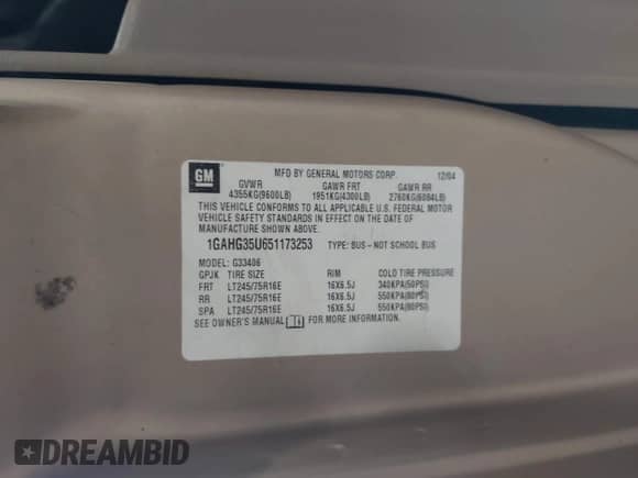 2005 Chevrolet Express Passenger с VIN 1GAHG35U651173253, выставлен на аукционе IAAI как лот 41966197 с пробегом 368 386 миль миль и . История ставок и продаж доступна на DreamBid. Изображение 9.