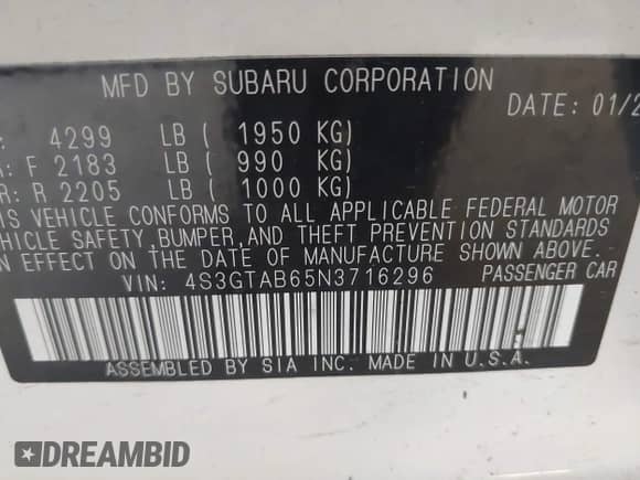 2022 Subaru Impreza z VIN 4S3GTAB65N3716296, wystawiony jako IAAI lot #42595763 z przebiegiem 45 522 mil mil oraz . Historia ofert i sprzedaży dostępna na DreamBid. Obrazek 9.