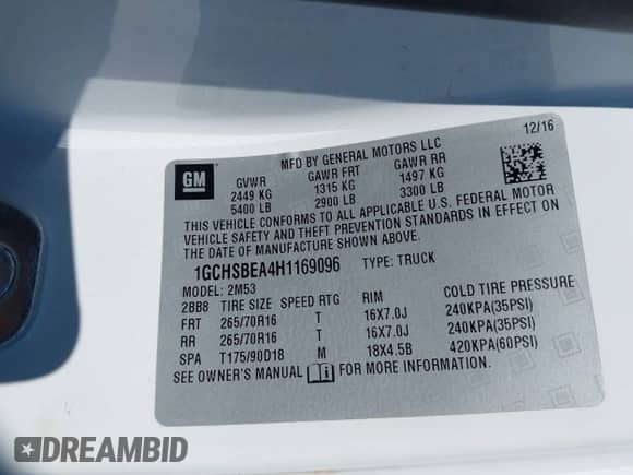 2017 Chevrolet Colorado 2WD WT z VIN 1GCHSBEA4H1169096, wystawiony jako IAAI lot #43139385 z przebiegiem 94 933 mil mil oraz . Historia ofert i sprzedaży dostępna na DreamBid. Obrazek 9.