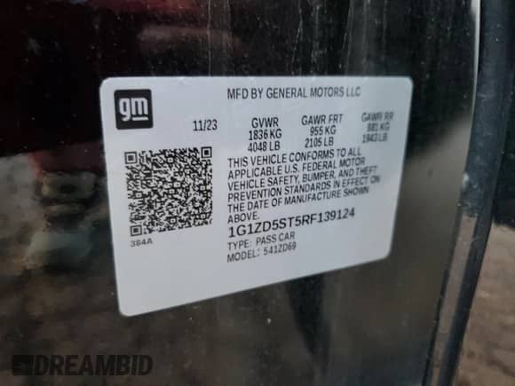 2024 Chevrolet Malibu LT with VIN 1G1ZD5ST5RF139124, listed as a Copart auction lot 70156815 with 47,138 mi miles and Salvage title. Bid and sale history available at DreamBid. Image 13.