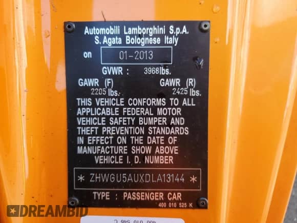 2013 Lamborghini Gallardo with VIN ZHWGU5AUXDLA13144, listed as a Copart auction lot 62292543 with 15,171 mi miles and Salvage title. Bid and sale history available at DreamBid. Image 14.