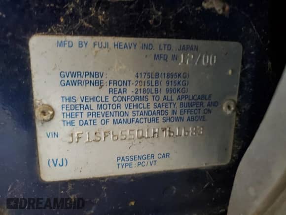 2001 Subaru Forester S with VIN JF1SF65501H761683, listed as a Copart auction lot 69635725 with 207,855 mi miles and Clean title. Bid and sale history available at DreamBid. Image 12.