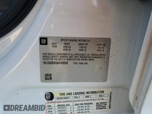 2010 Chevrolet Malibu с VIN 1G1ZA5EK0A4143562, выставлен на аукционе Copart как лот 86859804 с пробегом Не указан миль и Списание • Salvage title. История ставок и продаж доступна на DreamBid. Изображение 12.