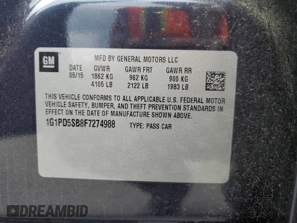 2015 Chevrolet Cruze LT z VIN 1G1PD5SB8F7274988, wystawiony jako Copart lot #63468685 z przebiegiem 187 932 mil mil oraz Szkoda całkowita • Salvage title. Historia ofert i sprzedaży dostępna na DreamBid. Obrazek 12.