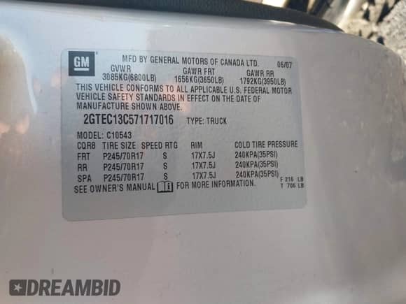 2007 GMC Sierra 1500 SLE1 z VIN 2GTEC13C571717016, wystawiony jako IAAI lot #41146367 z przebiegiem Nie podano mil oraz . Historia ofert i sprzedaży dostępna na DreamBid. Obrazek 9.