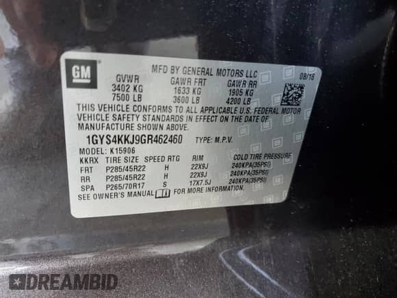 2016 Cadillac Escalade ESV Platinum z VIN 1GYS4KKJ9GR462460, wystawiony jako Copart lot #62570875 z przebiegiem 129 851 mil mil oraz Szkoda całkowita • Salvage title. Historia ofert i sprzedaży dostępna na DreamBid. Obrazek 13.