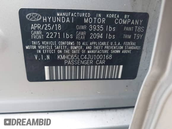 2018 Hyundai Ioniq Blue z VIN KMHC65LC4JU100168, wystawiony jako IAAI lot #43297589 z przebiegiem 104 412 mil mil oraz . Historia ofert i sprzedaży dostępna na DreamBid. Obrazek 9.