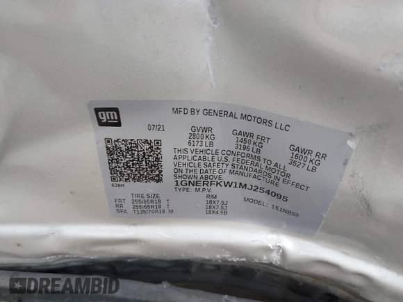 2021 Chevrolet Traverse LS z VIN 1GNERFKW1MJ254095, wystawiony jako IAAI lot #42336687 z przebiegiem Nie podano mil oraz . Historia ofert i sprzedaży dostępna na DreamBid. Obrazek 9.