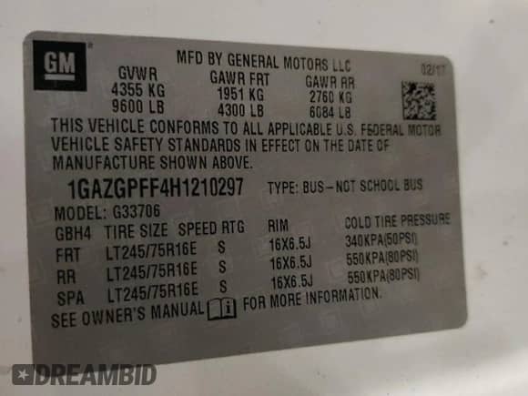 2017 Chevrolet Express Passenger LT с VIN 1GAZGPFF4H1210297, выставлен на аукционе Copart как лот 45878395 с пробегом 141 319 миль миль и Списание • Salvage title. История ставок и продаж доступна на DreamBid. Изображение 13.