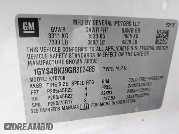 2016 Cadillac Escalade Luxury Collection with VIN 1GYS4BKJ9GR303485, listed as a IAAI auction lot 43245584 with 100,173 mi miles and . Bid and sale history available at DreamBid. Image 9.