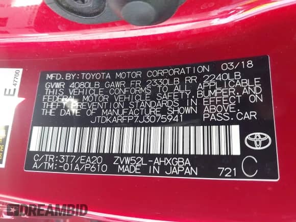 2018 Toyota Prius Plus z VIN JTDKARFP7J3075941, wystawiony jako IAAI lot #43061890 z przebiegiem 117 714 mil mil oraz . Historia ofert i sprzedaży dostępna na DreamBid. Obrazek 9.