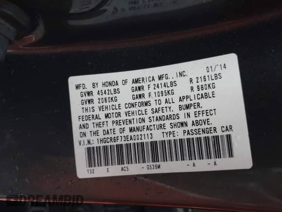 2014 Honda Accord Touring z VIN 1HGCR6F73EA002113, wystawiony jako IAAI lot #42242681 z przebiegiem 213 088 mil mil oraz . Historia ofert i sprzedaży dostępna na DreamBid. Obrazek 9.