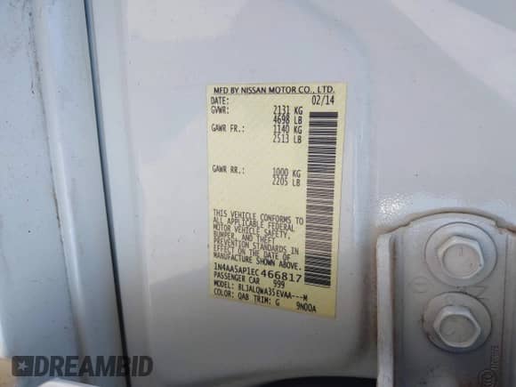 2014 Nissan Maxima SV z VIN 1N4AA5AP1EC466817, wystawiony jako IAAI lot #42810795 z przebiegiem 113 444 mil mil oraz . Historia ofert i sprzedaży dostępna na DreamBid. Obrazek 9.