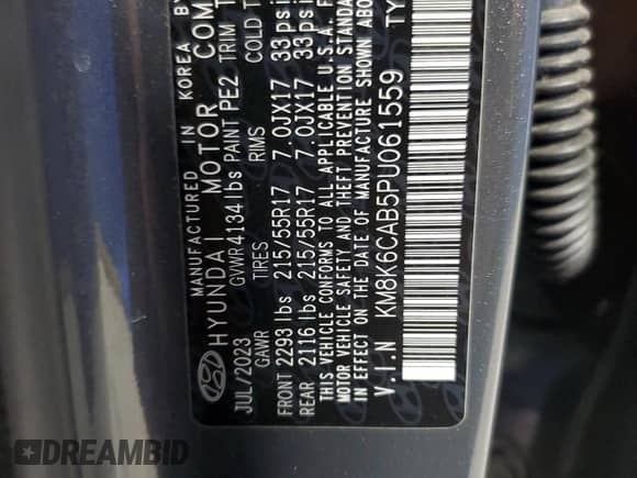 2023 Hyundai Kona SEL с VIN KM8K6CAB5PU061559, выставлен на аукционе Copart как лот 86165125 с пробегом 48 308 миль миль и Чистый • Clean title. История ставок и продаж доступна на DreamBid. Изображение 14.