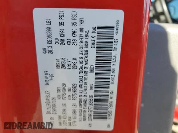 2007 Dodge 1500 SLT z VIN 1D7HA16277J635516, wystawiony jako Copart lot #89287345 z przebiegiem 139 718 mil mil oraz Szkoda całkowita • Salvage title. Historia ofert i sprzedaży dostępna na DreamBid. Obrazek 12.