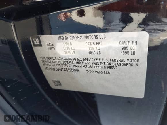 2010 Chevrolet Corvette Z16 Grand Sport 3LT with VIN 1G1YW2DW7A5106860, listed as a IAAI auction lot 43336711 with 86,763 mi miles and . Bid and sale history available at DreamBid. Image 9.