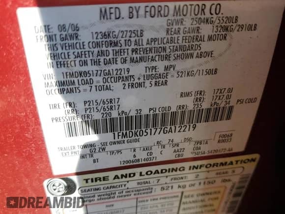 2007 Ford Freestyle SEL с VIN 1FMDK05177GA12219, выставлен на аукционе Copart как лот 79571274 с пробегом 136 348 миль миль и Списание • Salvage title. История ставок и продаж доступна на DreamBid. Изображение 12.