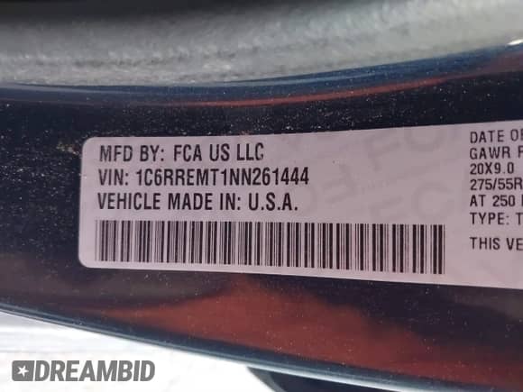 2022 Ram 1500 Big Horn z VIN 1C6RREMT1NN261444, wystawiony jako IAAI lot #41811390 z przebiegiem 68 383 mil mil oraz . Historia ofert i sprzedaży dostępna na DreamBid. Obrazek 9.