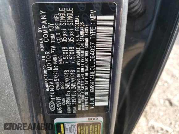 2020 Hyundai Palisade SE с VIN KM8R14HE0LU064057, выставлен на аукционе Copart как лот 52162665 с пробегом 74 347 миль миль и Списание • Salvage title. История ставок и продаж доступна на DreamBid. Изображение 13.