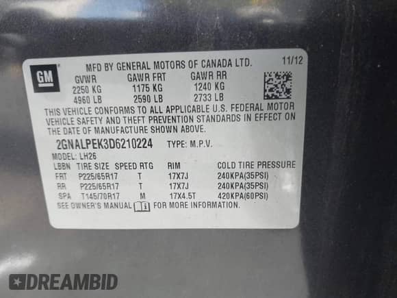 2013 Chevrolet Equinox LT с VIN 2GNALPEK3D6210224, выставлен на аукционе IAAI как лот 42856372 с пробегом 136 902 миль миль и . История ставок и продаж доступна на DreamBid. Изображение 9.