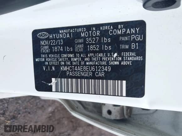 2014 Hyundai Accent GLS z VIN KMHCT4AE8EU612349, wystawiony jako IAAI lot #43336595 z przebiegiem 123 884 mil mil oraz . Historia ofert i sprzedaży dostępna na DreamBid. Obrazek 9.