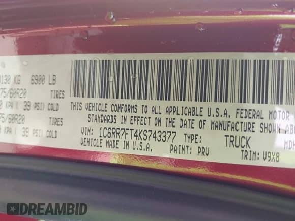 2019 Ram 1500 Express z VIN 1C6RR7FT4KS743377, wystawiony jako IAAI lot #41826173 z przebiegiem 124 972 mil mil oraz . Historia ofert i sprzedaży dostępna na DreamBid. Obrazek 9.