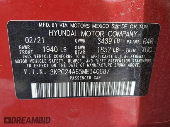 2021 Hyundai Accent SE with VIN 3KPC24A65ME140687, listed as a Copart auction lot 70832005 with 77,652 mi miles and Salvage title. Bid and sale history available at DreamBid. Image 12.