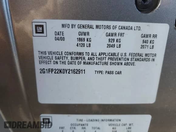 2000 Chevrolet Camaro z VIN 2G1FP22K0Y2162911, wystawiony jako Copart lot #81292724 z przebiegiem 161 931 mil mil oraz Szkoda całkowita • Salvage title. Historia ofert i sprzedaży dostępna na DreamBid. Obrazek 12.