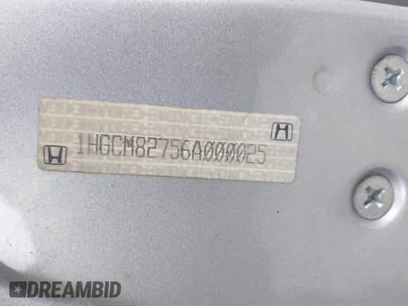 2006 Honda Accord EX-L z VIN 1HGCM82756A000025, wystawiony jako IAAI lot #41933496 z przebiegiem Nie podano mil oraz . Historia ofert i sprzedaży dostępna na DreamBid. Obrazek 9.