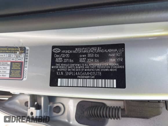 2021 Hyundai Elantra SE z VIN 5NPLL4AG6MH015778, wystawiony jako IAAI lot #43330582 z przebiegiem 10 848 mil mil oraz . Historia ofert i sprzedaży dostępna na DreamBid. Obrazek 9.