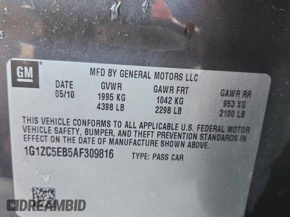 2010 Chevrolet Malibu 1LT с VIN 1G1ZC5EB5AF309816, выставлен на аукционе Copart как лот 86523885 с пробегом 192 386 миль миль и На запчасти • Non repairable. История ставок и продаж доступна на DreamBid. Изображение 12.