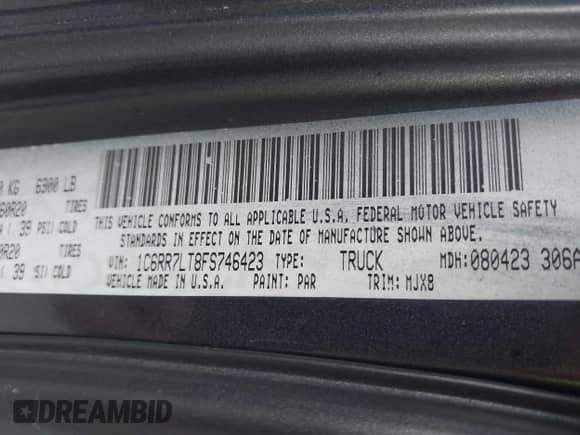2015 Ram 1500 Big Horn with VIN 1C6RR7LT8FS746423, listed as a IAAI auction lot 42723004 with 122,577 mi miles and . Bid and sale history available at DreamBid. Image 9.