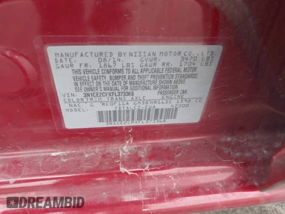 2015 Nissan Note S Plus with VIN 3N1CE2CPXFL373368, listed as a IAAI auction lot 42802406 with 123,400 mi miles and . Bid and sale history available at DreamBid. Image 9.