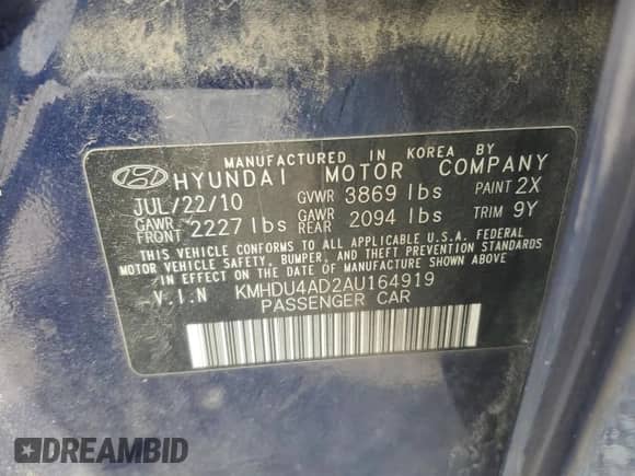2010 Hyundai Elantra GLS with VIN KMHDU4AD2AU164919, listed as a Copart auction lot 81503925 with 178,785 mi miles and Salvage title. Bid and sale history available at DreamBid. Image 12.