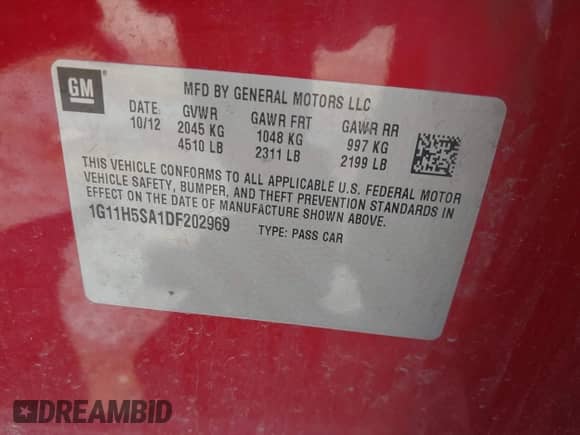 2013 Chevrolet Malibu LTZ с VIN 1G11H5SA1DF202969, выставлен на аукционе IAAI как лот 43020547 с пробегом 139 074 миль миль и . История ставок и продаж доступна на DreamBid. Изображение 9.