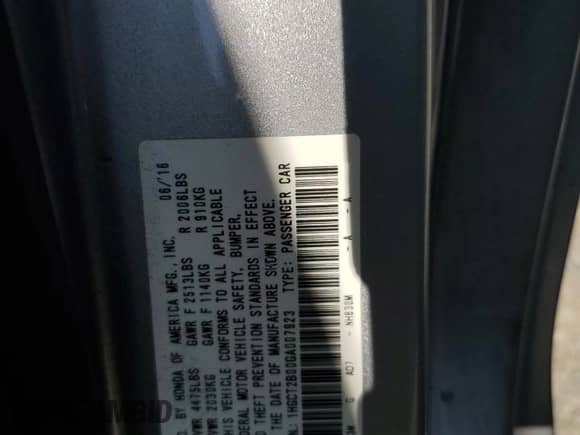 2016 Honda Accord Touring with VIN 1HGCT2B00GA007923, listed as a Copart auction lot 71447465 with 145,236 mi miles and Salvage title. Bid and sale history available at DreamBid. Image 13.