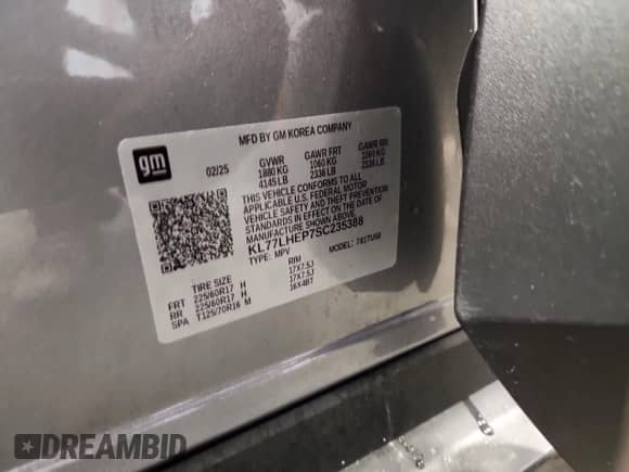 2025 Chevrolet Trax LT with VIN KL77LHEP7SC235388, listed as a Copart auction lot 81679705 with Not provided miles and Non repairable. Bid and sale history available at DreamBid. Image 13.