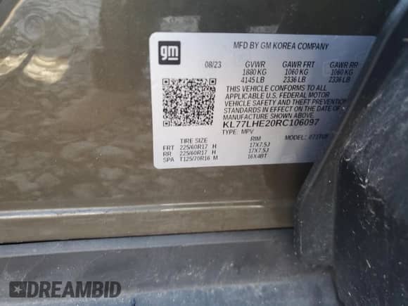 2024 Chevrolet Trax LT с VIN KL77LHE20RC106097, выставлен на аукционе Copart как лот 68244835 с пробегом 62 651 миль миль и Списание • Salvage title. История ставок и продаж доступна на DreamBid. Изображение 13.
