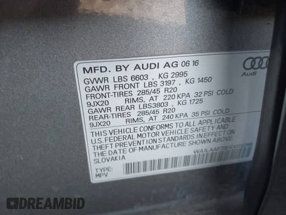 2017 Audi Q7 Premium Plus с VIN WA1LAAF73HD022268, выставлен на аукционе IAAI как лот 43558458 с пробегом 142 480 миль миль и . История ставок и продаж доступна на DreamBid. Изображение 9.