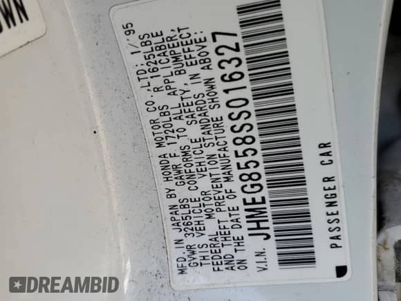 1995 Honda Civic с VIN JHMEG8558SS016327, выставлен на аукционе Copart как лот 74427004 с пробегом 153 248 миль миль и Списание • Salvage title. История ставок и продаж доступна на DreamBid. Изображение 12.