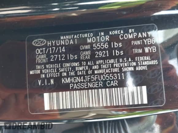 2015 Hyundai Genesis 5.0L с VIN KMHGN4JF5FU055311, выставлен на аукционе IAAI как лот 43065893 с пробегом 70 132 миль миль и . История ставок и продаж доступна на DreamBid. Изображение 9.
