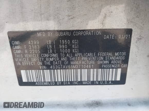 2021 Subaru Impreza Premium с VIN 4S3GTAV65M3710461, выставлен на аукционе IAAI как лот 42148162 с пробегом 90 696 миль миль и . История ставок и продаж доступна на DreamBid. Изображение 9.